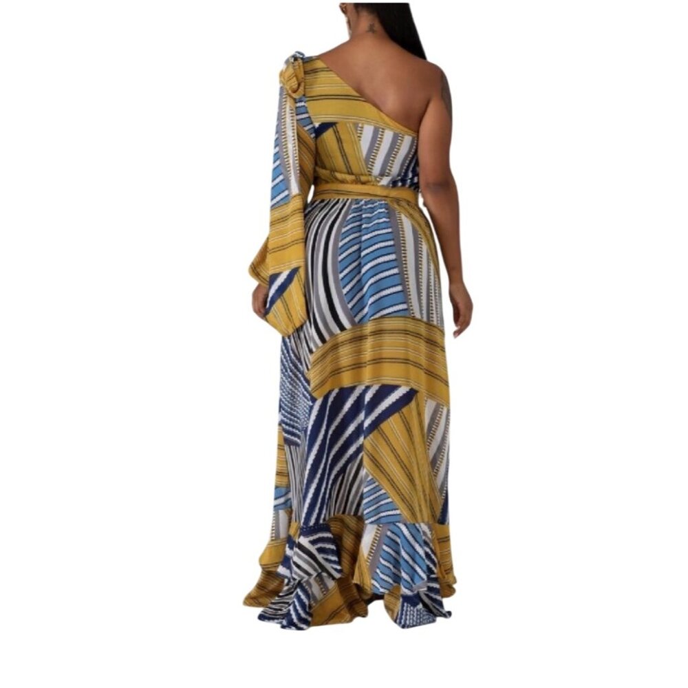 One-Shoulder Asymmetric Maxi Dress With Ruffle Hem - Picture 2 of 4